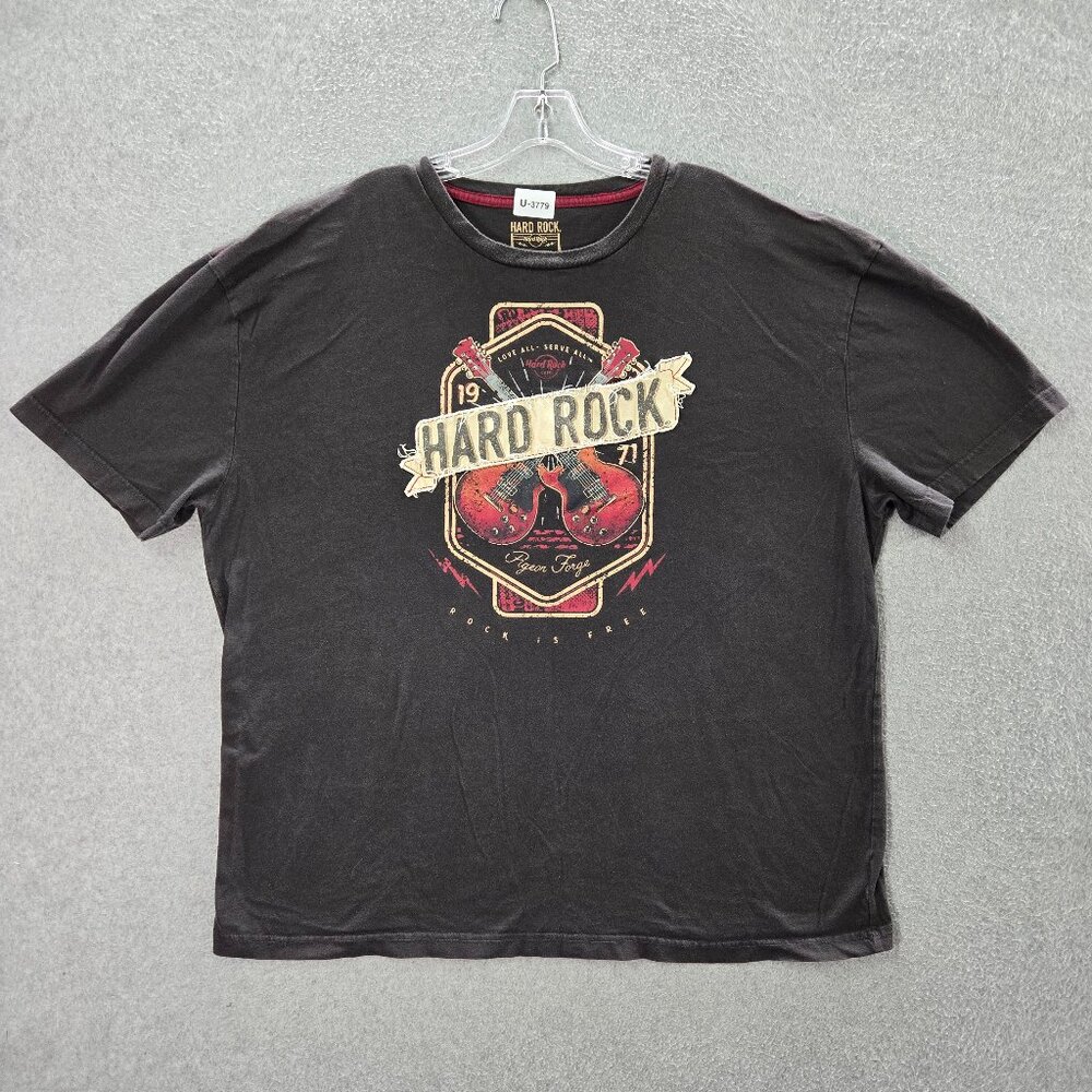 Hard Rock Cafe Men Shirt 2XL Black Twin Guitar Applique Short Sleeve Tee